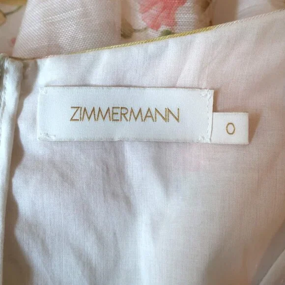 Zimmermann Tranquility Flip Puff Sleeve Mini Dress Cream Floral Print Size 0 - Picture 5 of 6